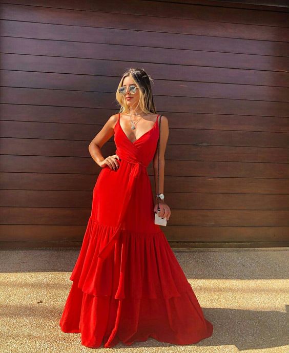 Red long prom dress Women Party Dress - Fashionpara
