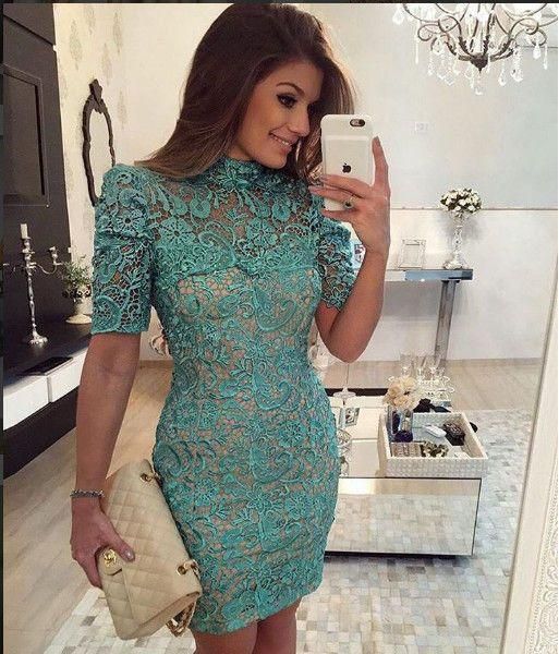Women Lace Casual Short Dress Hollow Evening Coacktail Party Bodycon homcoming dress - Fashionpara