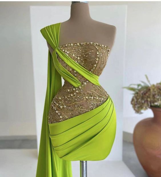 Green prom dresses, beaded prom dresses, sequins prom dresses, sheath short prom dresses - Fashionpara