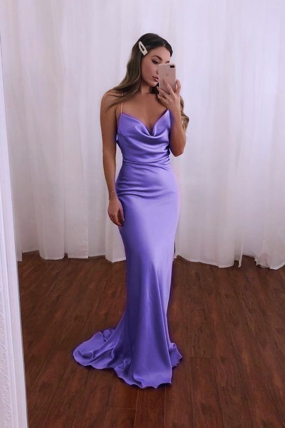 Purple long prom dress mermaid Women Party Dress - Fashionpara