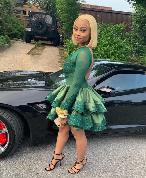 Green sexy short homecoming dress paty gowns - Fashionpara