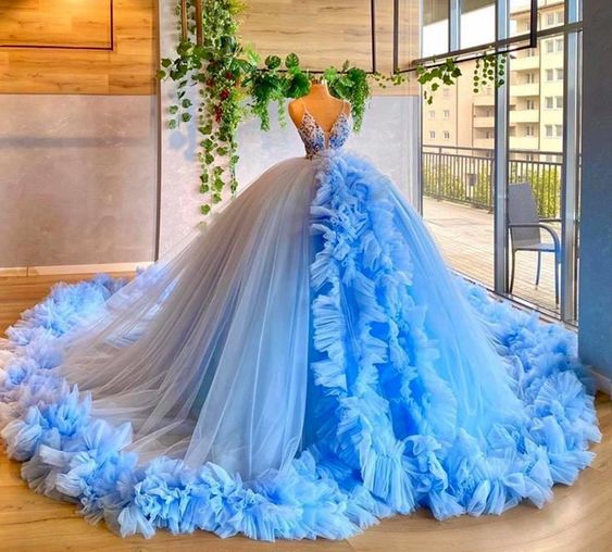 Blue Evening gowns, Long Ball Gown Prom Dresses - Fashionpara