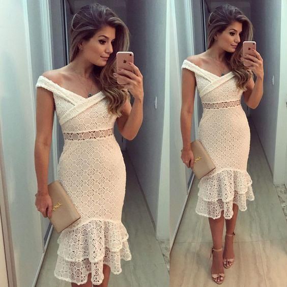 off the shoulder white prom dress - Fashionpara