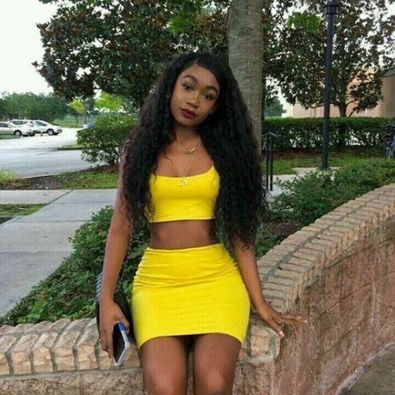 Two piece short homecoming dress, yellow homecoming dress - Fashionpara