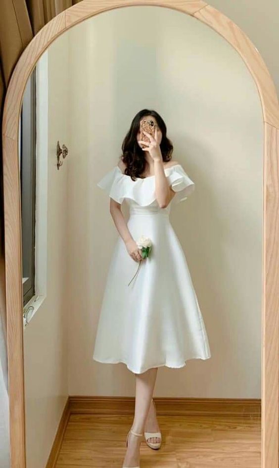 Simple White A Line Evening Party Dress - Fashionpara