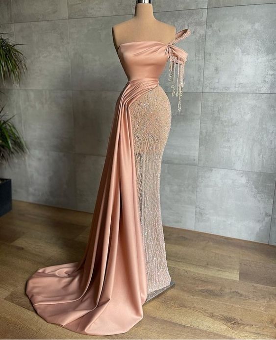 Blush Pink long prom dress mermaid Women Party Dress - Fashionpara