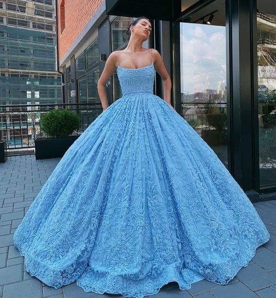 Blue Prom Dress, Charming Evening Dress, Ball Gown Prom Dresses - Fashionpara