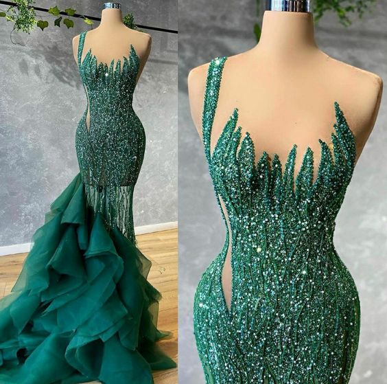 Green Mermaid prom dress evening dress - Fashionpara