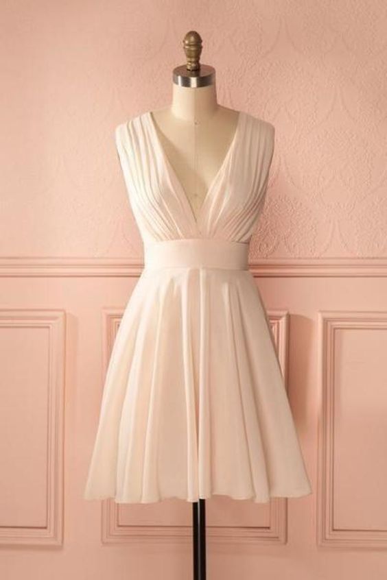 Deep V Neck Chiffon Homecoming Dress - Fashionpara