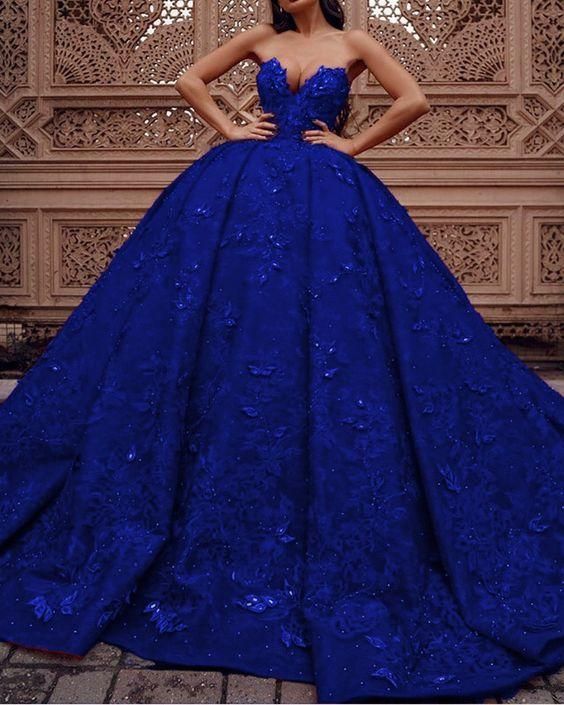 royal blue lace prom dresses ball gown sweetheart corset Prom Dresses - Fashionpara