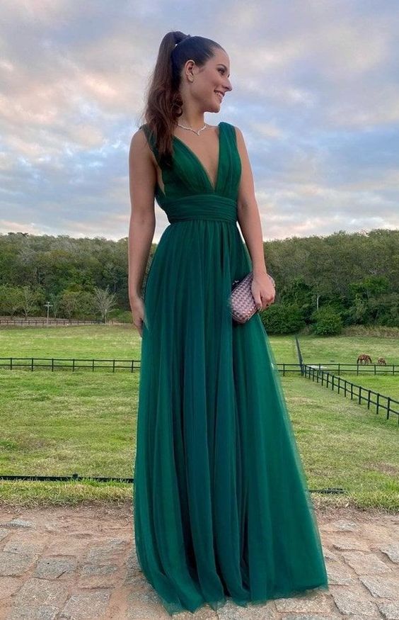 Stunning and Elegant Princess Party Wear Gown Green Prom Dresses - Fashionpara