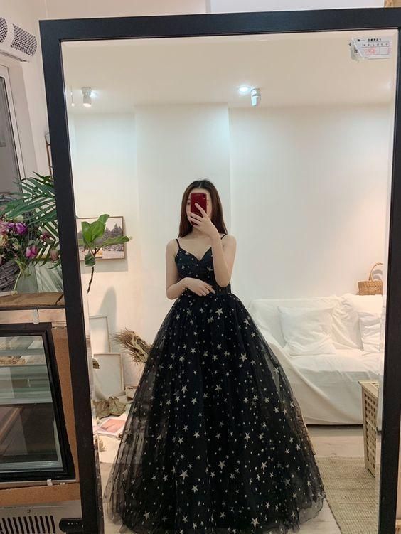 Sexy Black Prom Dresses A-Line / Princess Spaghetti Straps prom gown - Fashionpara