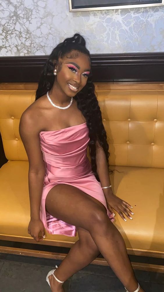 pink 19th birthday dress outfit black girl homecoming dress graduation dresses - Fashionpara