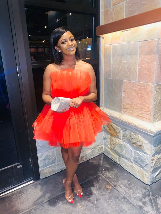 SEXY ORANGE STRAPLESS HOMECOMING DRESS - Fashionpara