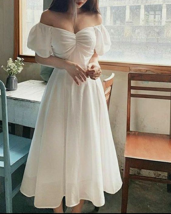 Simple White A Line Evening Party Dress - Fashionpara