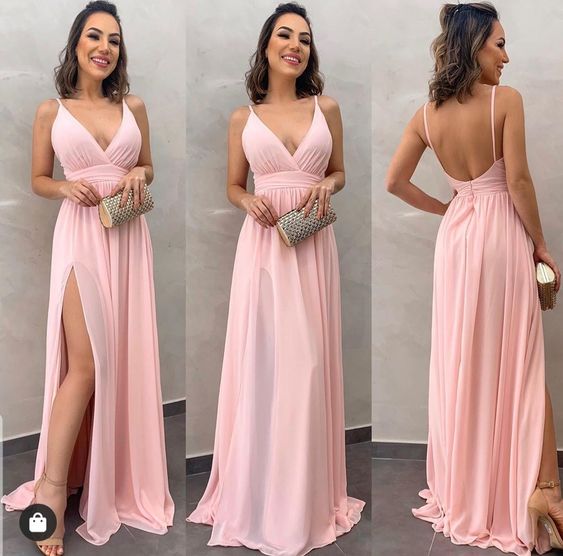 Pink long prom dress Women Party Dress - Fashionpara