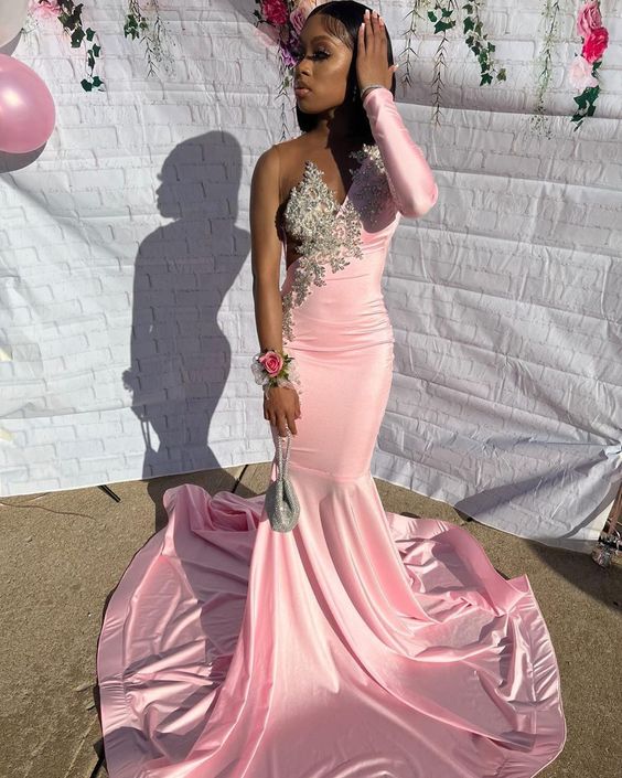 Stunning and Elegant Princess Party Wear Gown Pink Prom Dresses - Fashionpara