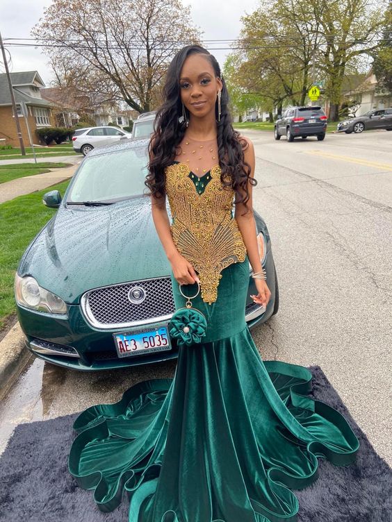 Stunning and Elegant Princess Party Wear Gown Green Prom Dresses - Fashionpara