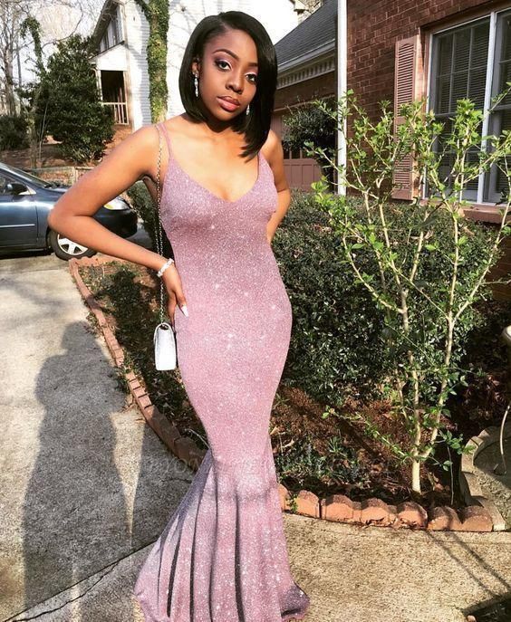 Stunning Sequined Mermaid Spaghetti-strap Long Sleeveless Prom Dress - Fashionpara