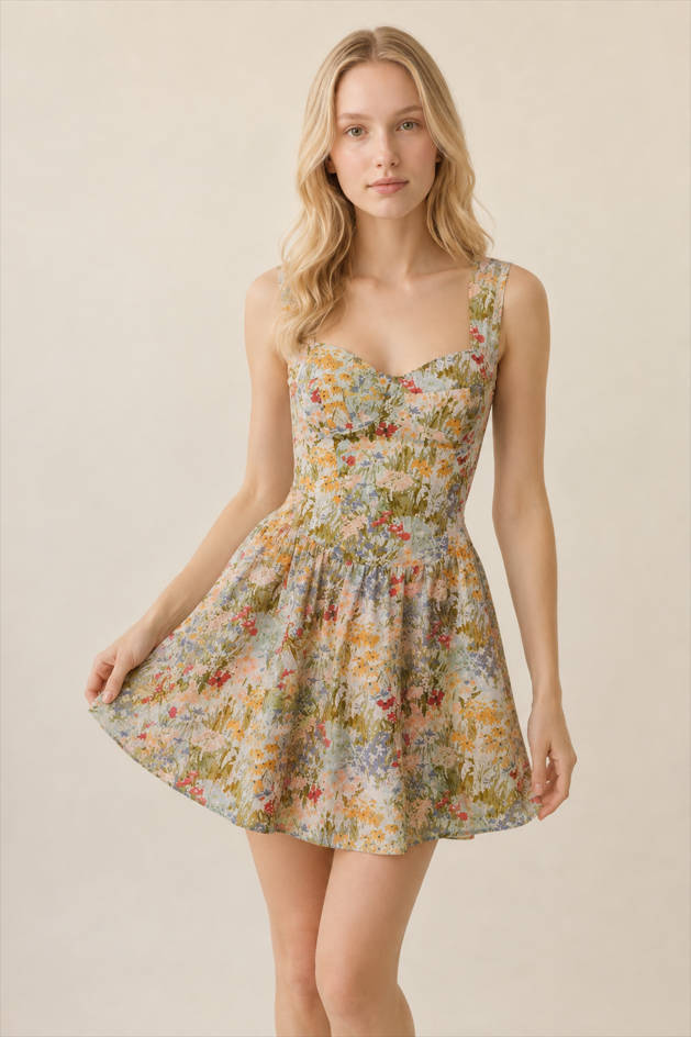 Floral Sweetheart Neck Fit and Flare Mini Dress 2