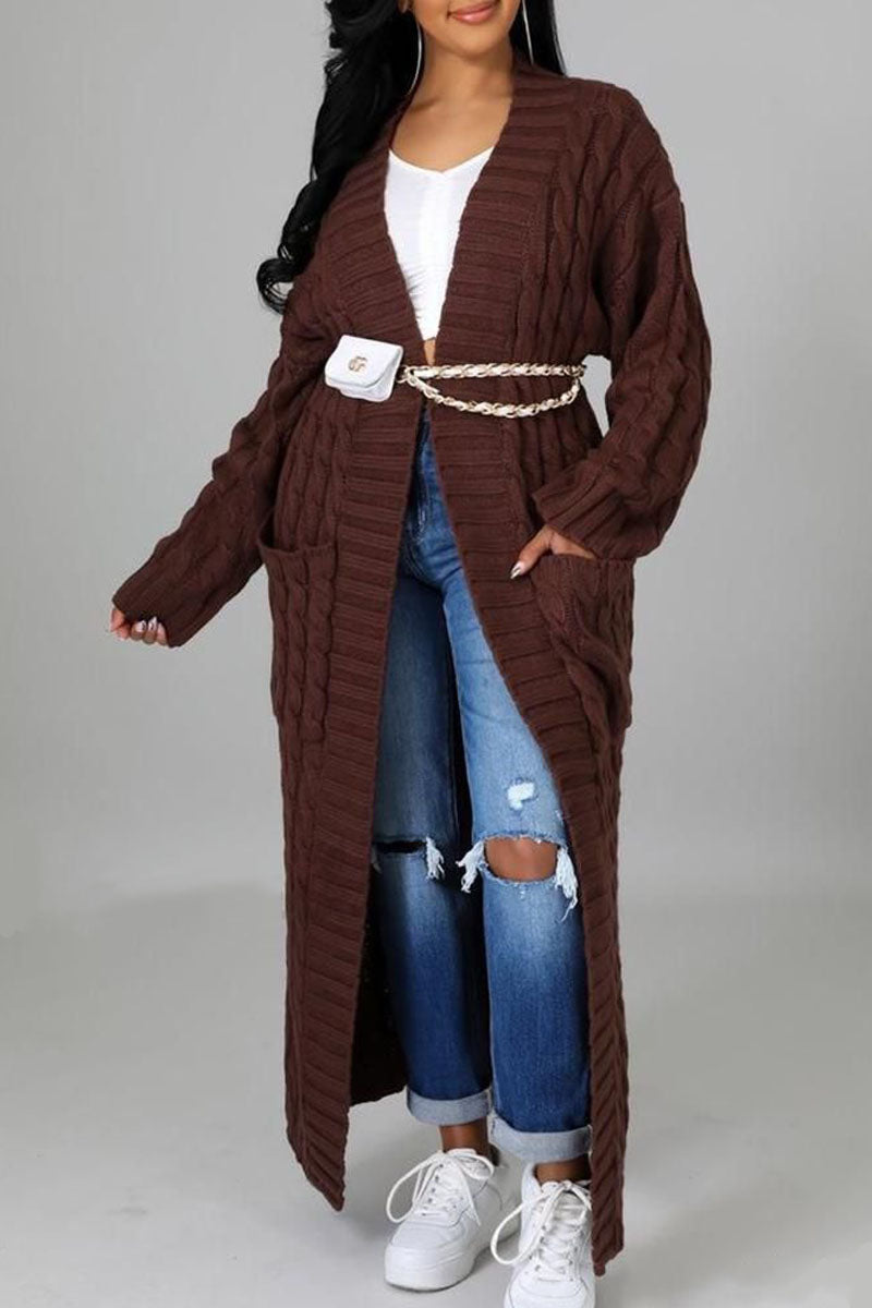 Cable Knit Longline Cardigan with Premium Pocket Design