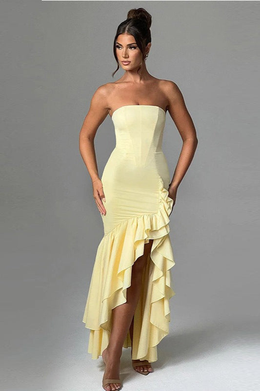 Elegant Strapless Slit Backless Bodycon Cocktail Dress - View 6
