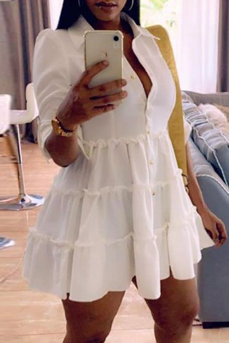 Fashion Casual Solid Turndown Collar Shirt Dress  Fashionpara