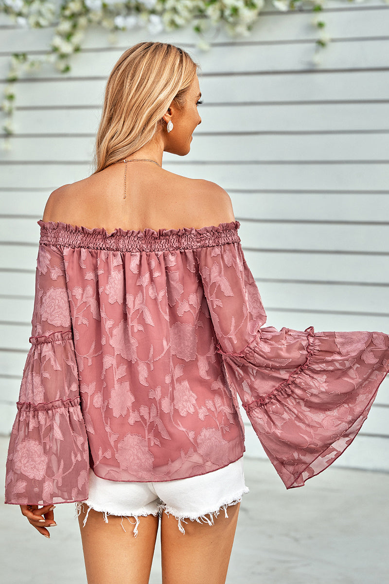 Off Shoulder Neck Long Sleeve Chiffon Top - Fashionpara