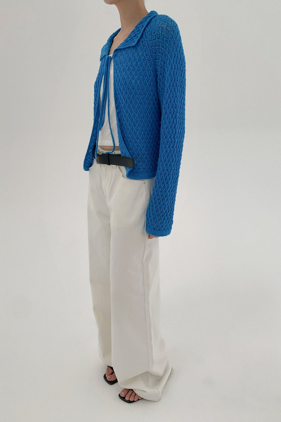 Hollow-Out Long Sleeve Tie-Waist Knit Cardigan for Style
