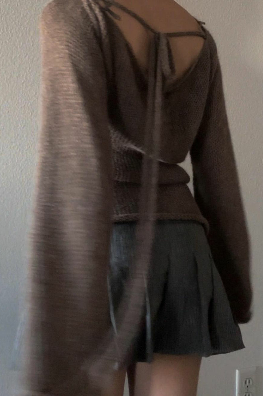 PrincessAce Bell Sleeve Knit Sweater with Tie Back Detail