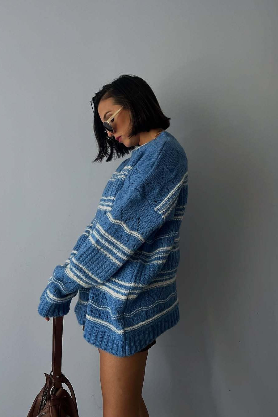 PrincessAce Vintage Thick Striped Knit Crew Neck Sweater