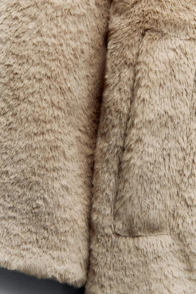 Faux Fur Lapel Long Sleeve Warm Overcoat