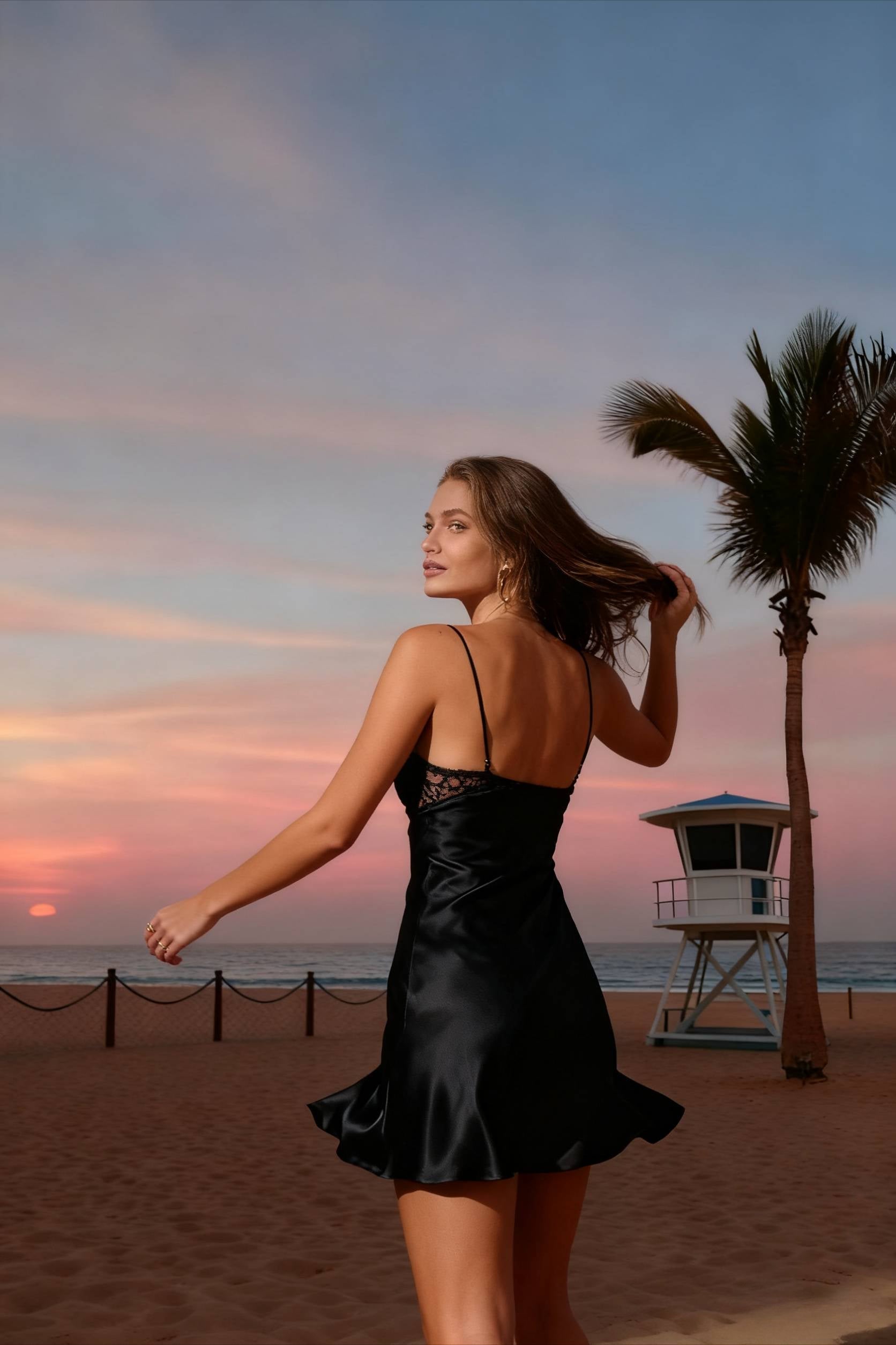 Backless Lace Paneled Trendy Satin Mini Dress