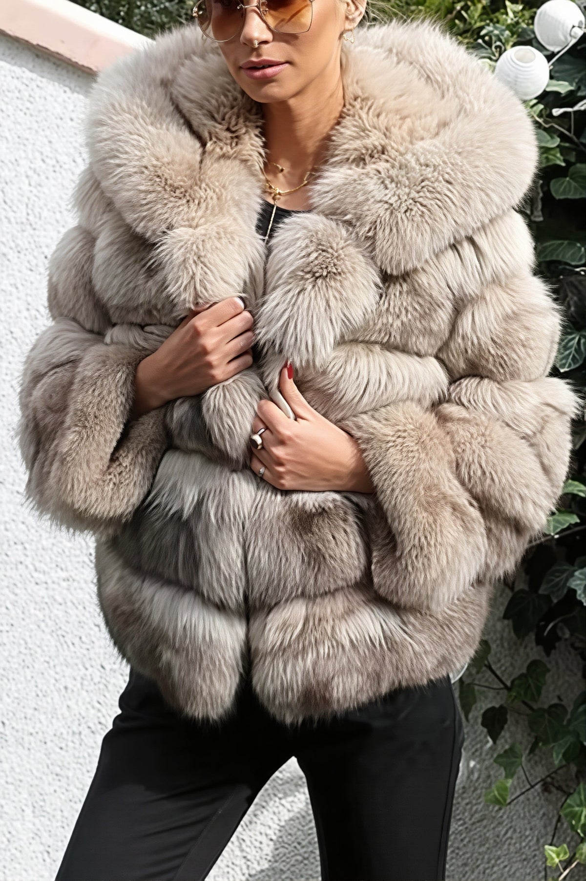 Hooded Tiered Faux Fur Coat