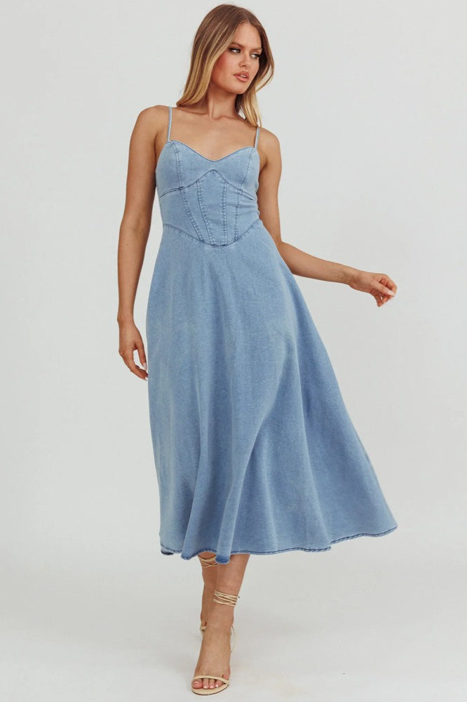 Vintage V-Neck Denim Dress