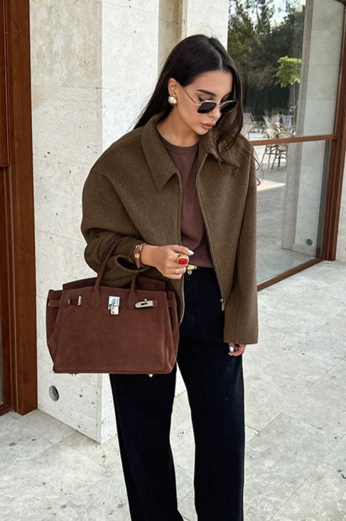 Collared Zip Front Wool Blend Jacket 2