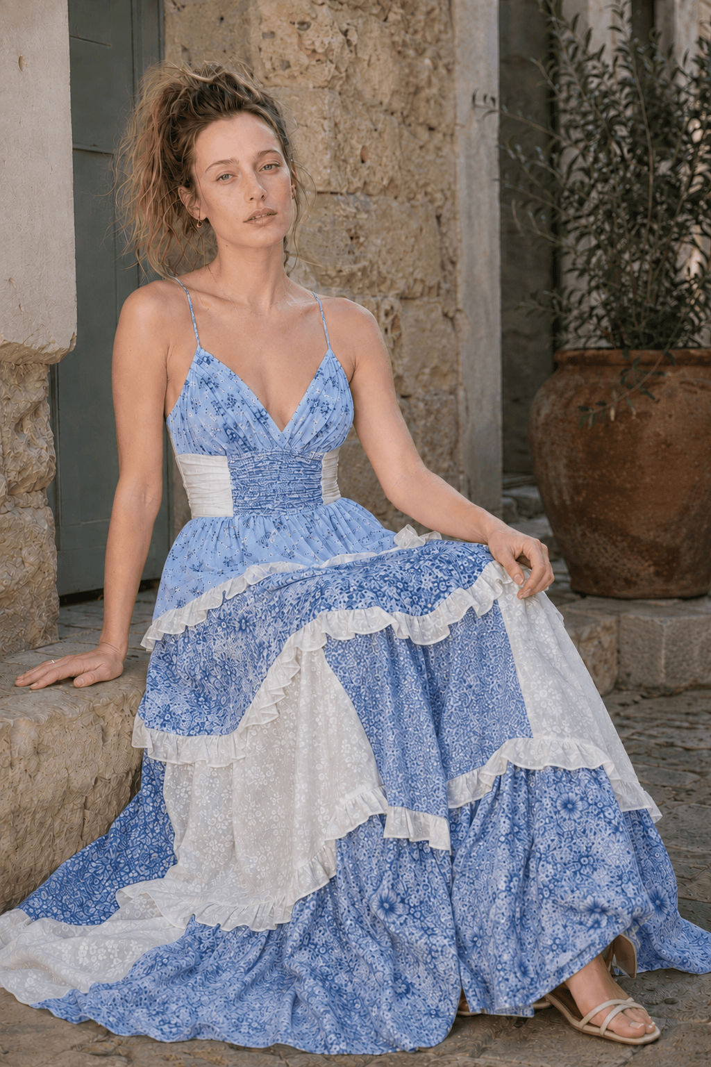 Floral Print Spaghetti Strap Ruffle Tiered Maxi Dress