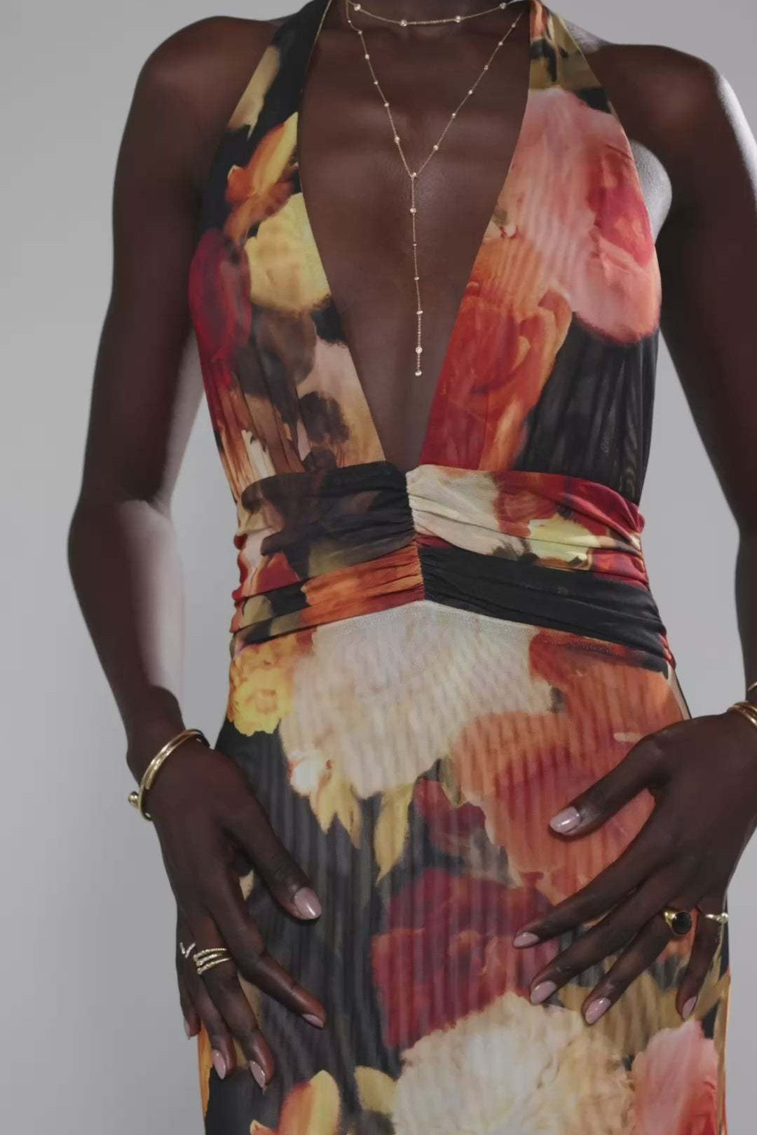 Floral Halter Deep V Backless Maxi Gown 11