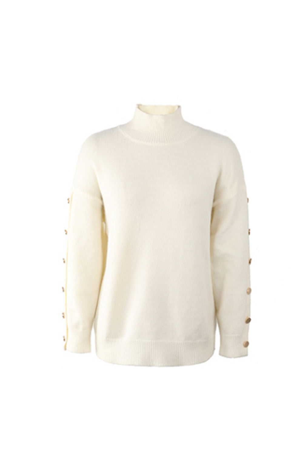 RadyRin High Neck Button Knit Sweater for Elegant Style