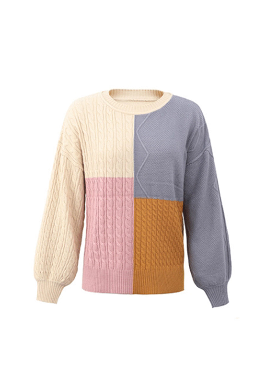 RadyRin Contrast Patchwork Lantern Sleeve Sweater for Style