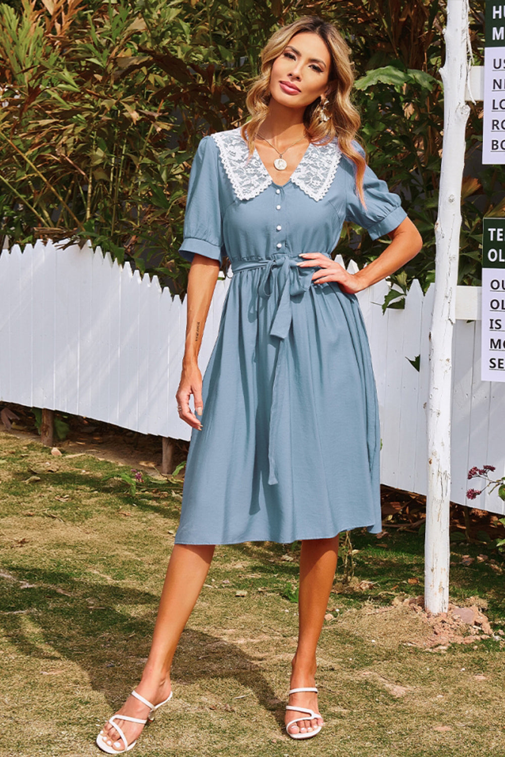 Solid Color Elastic Waist Midi Dress - Fashionpara