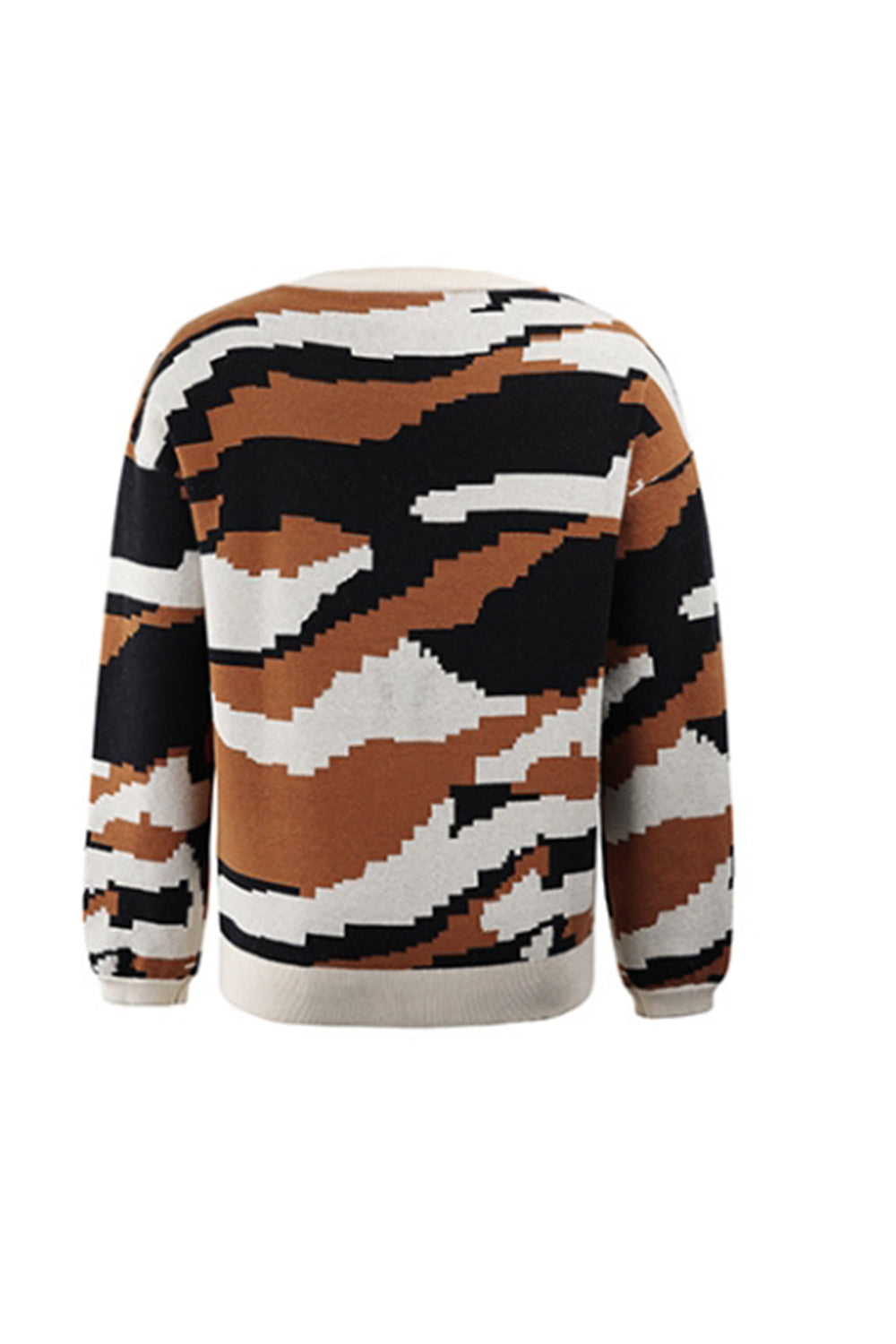 RadyRin Round Neck Camouflage Leopard Print Sweater