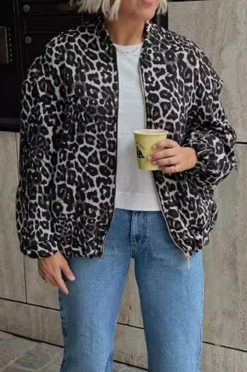 Animal Print Cotton Casual Coat