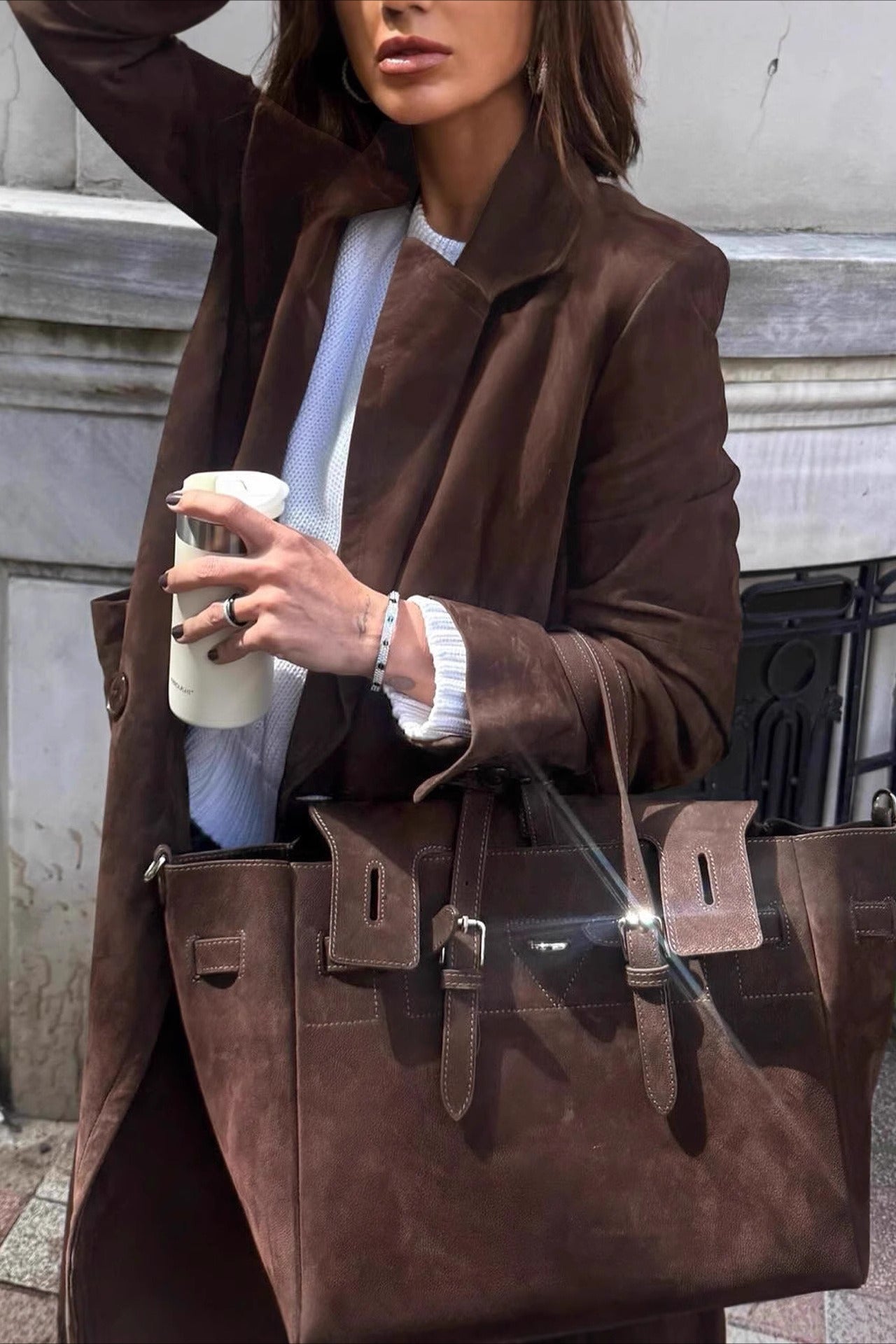 Retro Brown Belted Waist-Tie Overcoat for Timeless Elegance