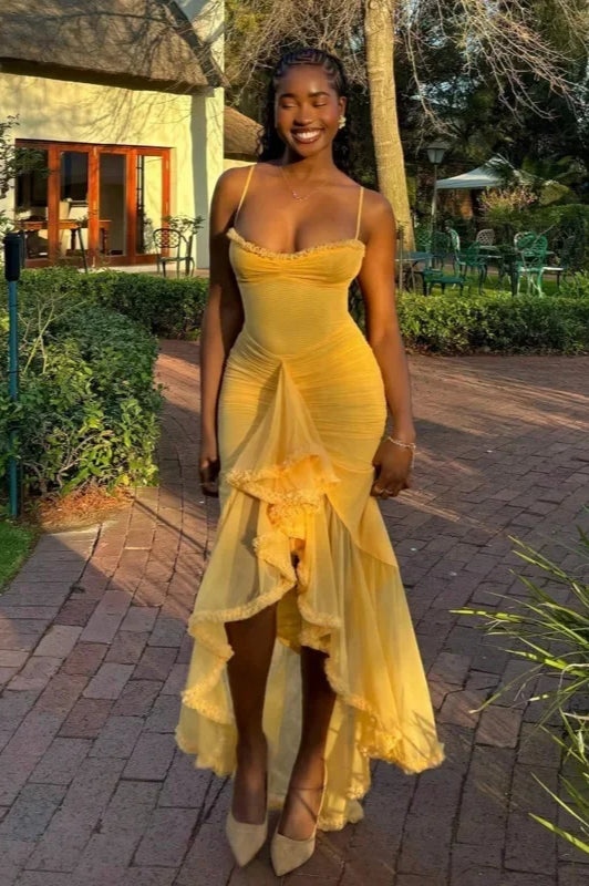 Irregular Ruffle Hem Midi Dress