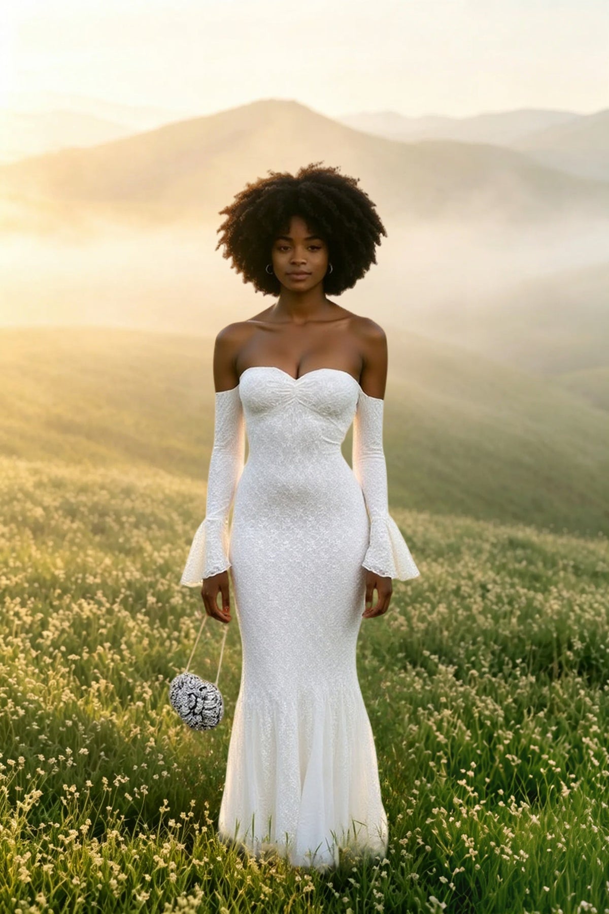 Lace Sweetheart Off-Shoulder Bell Sleeve Mermaid Gown