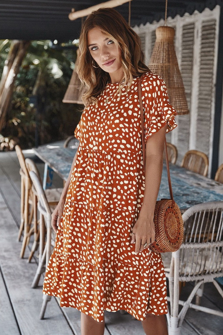 Ruffled Iiregular Polka Dot Dress - Fashionpara