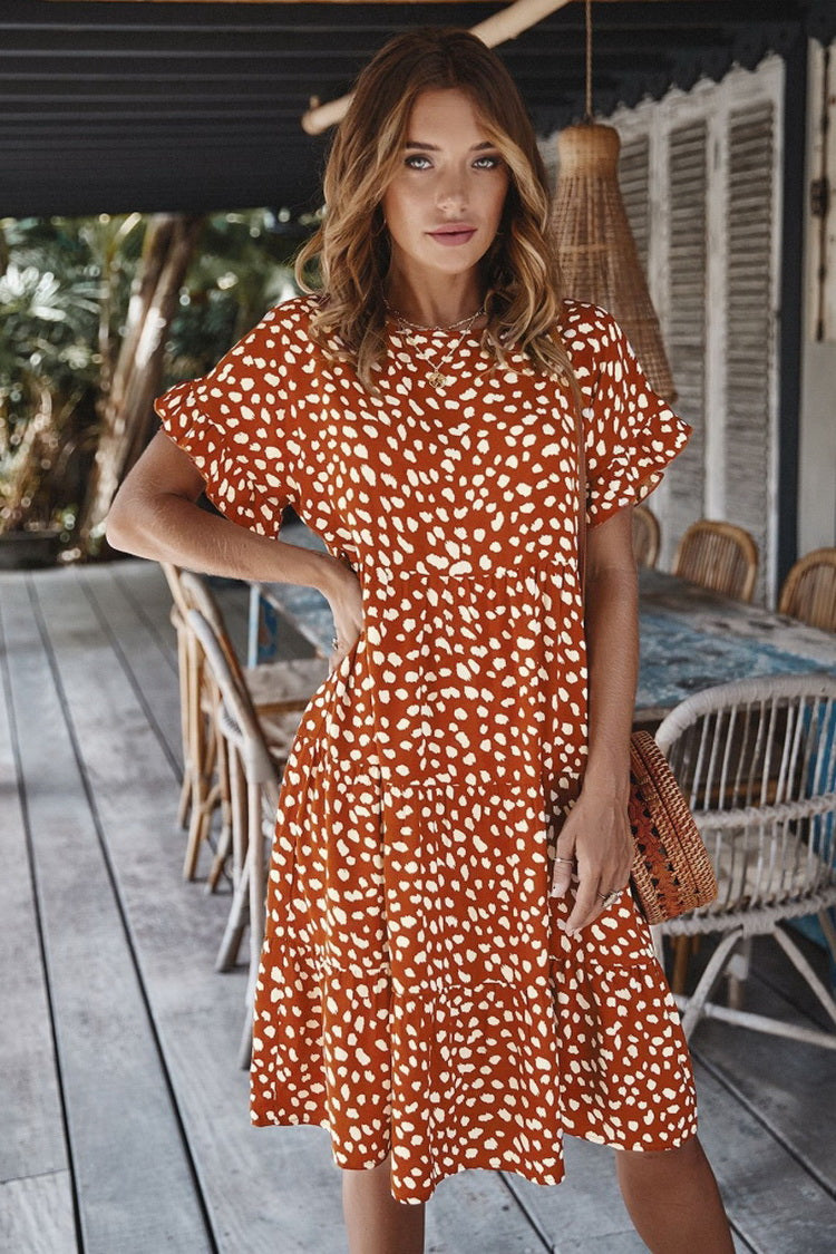 Ruffled Iiregular Polka Dot Dress