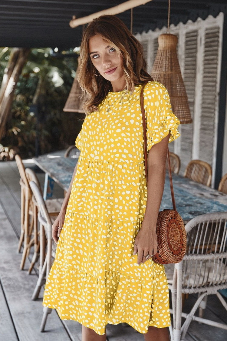 Ruffled Iiregular Polka Dot Dress