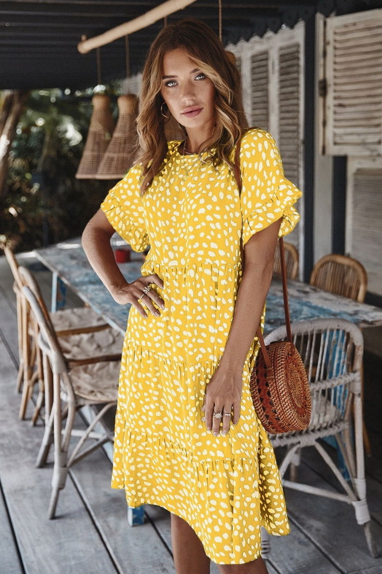 Ruffled Iiregular Polka Dot Dress - Fashionpara